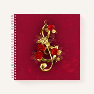 Golden Treble Cleve mit Rose Blume Notizbuch