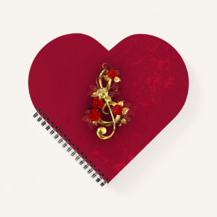 Golden Treble Cleve mit Rose Blume Notizbuch