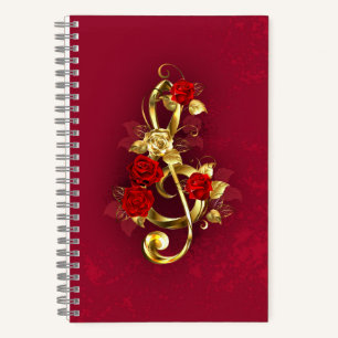 Golden Treble Cleve mit Rose Blume Notizbuch