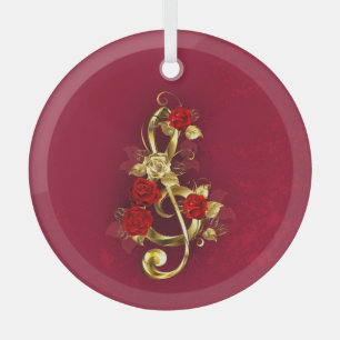 Golden Treble Cleve mit Rose Blume Ornament Aus Glas