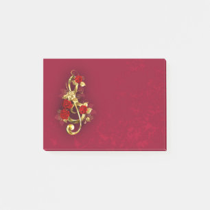 Golden Treble Cleve mit Rose Blume Post-it Klebezettel