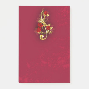 Golden Treble Cleve mit Rose Blume Post-it Klebezettel