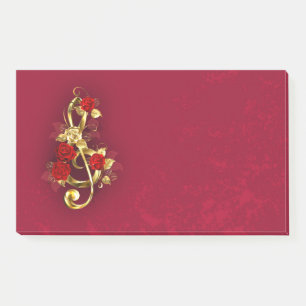 Golden Treble Cleve mit Rose Blume Post-it Klebezettel