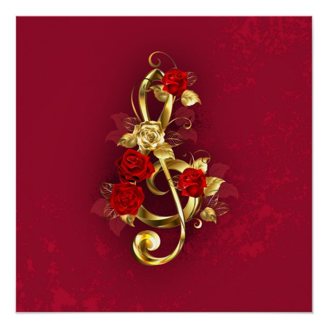 Golden Treble Cleve mit Rose Blume Poster (Vorderseite)