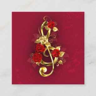 Golden Treble Cleve mit Rose Blume Quadratische Visitenkarte