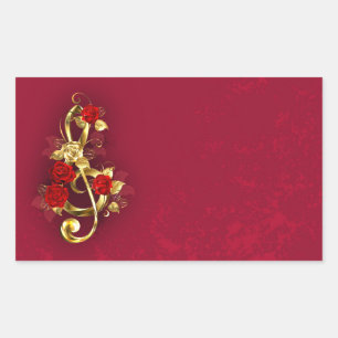 Golden Treble Cleve mit Rose Blume Rechteckiger Aufkleber