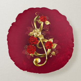Golden Treble Cleve mit Rose Blume Rundes Kissen