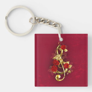Golden Treble Cleve mit Rose Blume Schlüsselanhänger