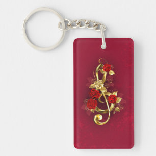 Golden Treble Cleve mit Rose Blume Schlüsselanhänger