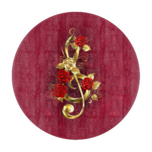 Golden Treble Cleve mit Rose Blume Schneidebrett