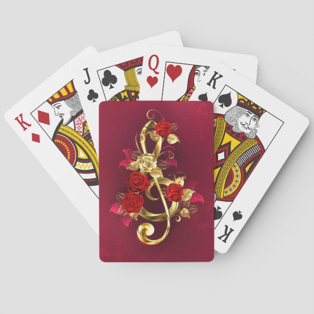 Golden Treble Cleve mit Rose Blume Spielkarten (Rückseite)