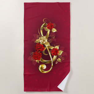 Golden Treble Cleve mit Rose Blume Strandtuch