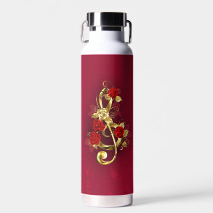 Golden Treble Cleve mit Rose Blume Trinkflasche