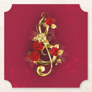 Golden Treble Cleve mit Rose Blume Untersetzer
