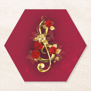 Golden Treble Cleve mit Rose Blume Untersetzer