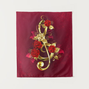 Golden Treble Cleve mit Rose Blume Wandteppich