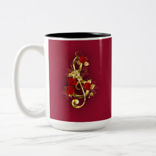 Golden Treble Cleve mit Rose Blume Zweifarbige Tasse