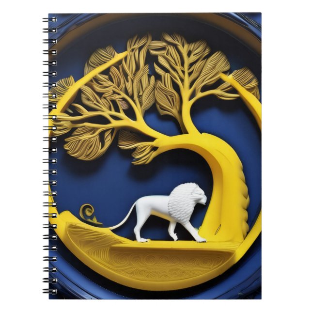 Golden tree framing a white lion Notebook Notizblock (Vorderseite)