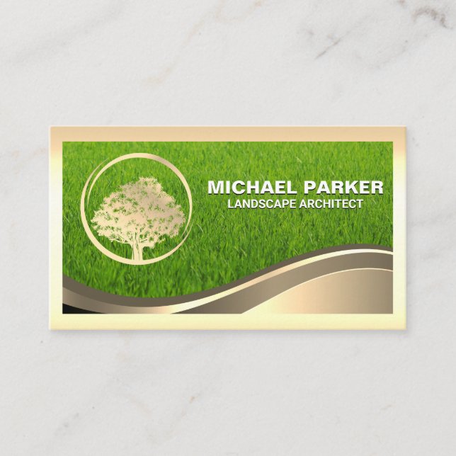 Golden Tree Logo | Gras | Goldrahmen Visitenkarte (Vorderseite)