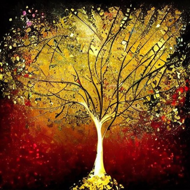 Golden Tree on a Red Background Quadratische Visitenkarte (Von Creator hochgeladen)