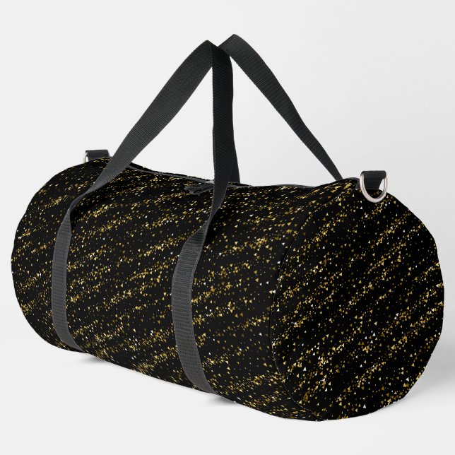 Golden Triangle Dots Black Background Shiny Luxury Duffle Bag (Linke Ecke)
