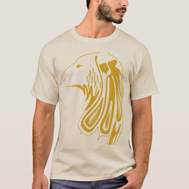 Golden Tribal Wolf Head - Luxuriöses Tierdesign T-Shirt (Vorderseite)