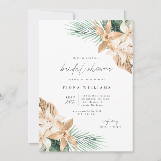 Golden Tropical Blume Bridal Dusche Einladung (Vorderseite)