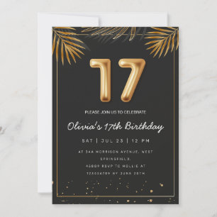 Golden Tropical Palm Blätter 17. Geburtstag Einladung