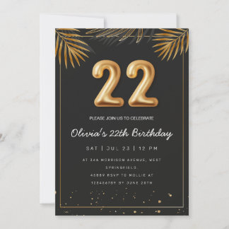 Golden Tropical Palm Blätter 22. Geburtstag Einladung