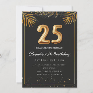 Golden Tropical Palm Blätter 25. Geburtstag Einladung