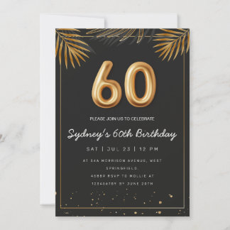 Golden Tropical Palm Blätter 60. Geburtstag Einladung