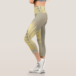Golden Tropical Palm Blätter Capri Leggings