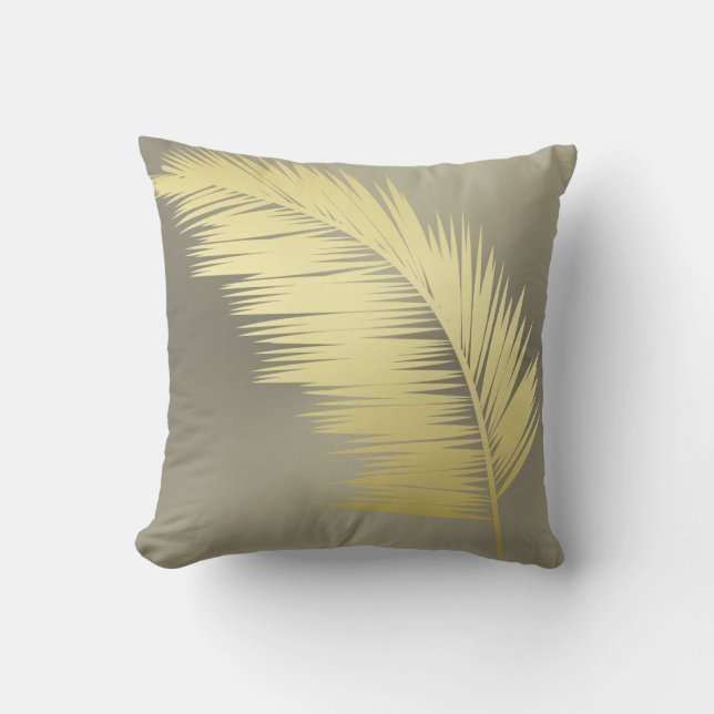 Golden Tropical Palm Blätter Kissen (Vorderseite)