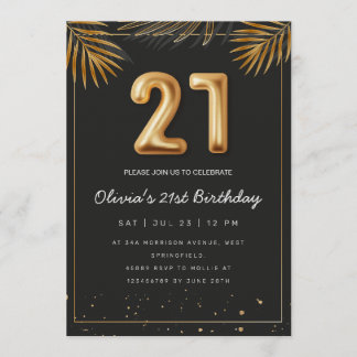Golden Tropical Palm Leaves 21st Birthday  Einladung