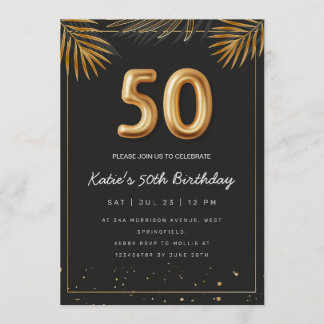 Golden Tropical Palm Leaves 50th Birthday  Einladung