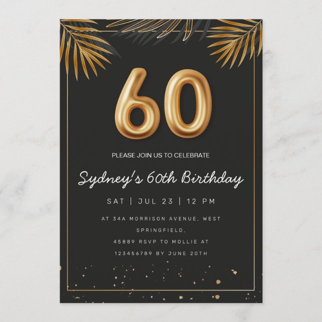 Golden Tropical Palm Leaves 60th Birthday  Einladung (Vorderseite)