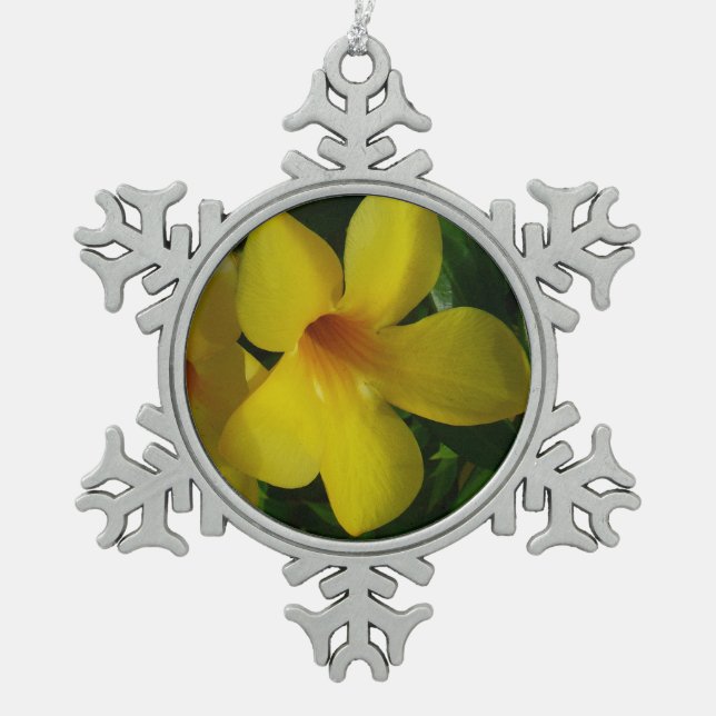Golden Trumpet Blume II Tropical Schneeflocken Zinn-Ornament (Vorderseite)