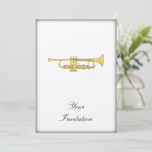 Golden Trumpet Music Theme Einladung (Stehend Vorderseite)