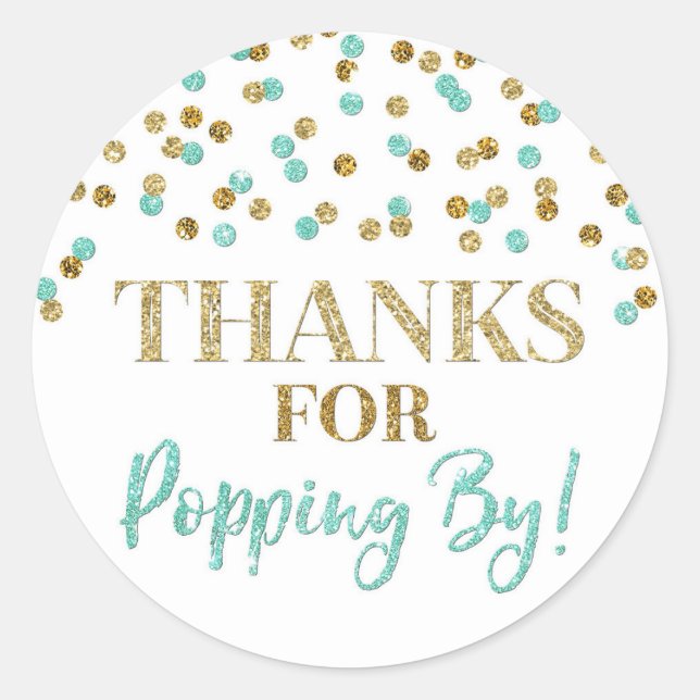 Golden Turquoise Confetti Danke für Popping By Runder Aufkleber (Vorderseite)