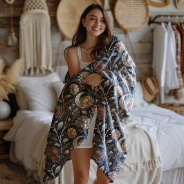 Golden Twilight Floral Moonlit Peonys Fleecedecke