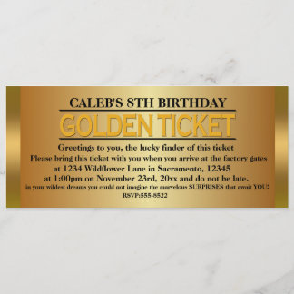 GOLDEN TYPE DE BILLET Anniversaire Fête Invitation