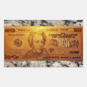 Golden U.S. 20 Dollar Bill Front Rechteckiger Aufkleber