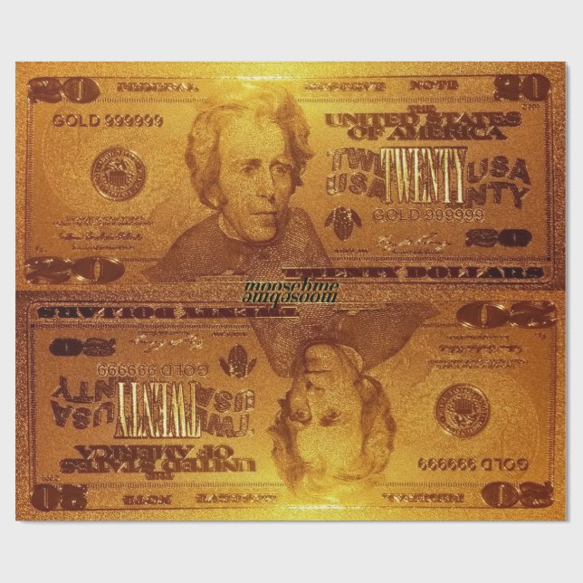 Golden U.S. 20 Dollar Bill Reflection Geschenkpapier (Flach)