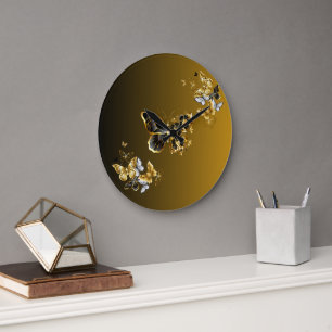 Golden und Black Butterfly Kunstschmiede Goldene E Große Wanduhr