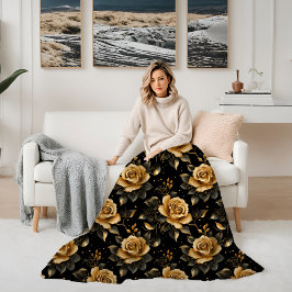 Golden und Black Floral Elegante Rose Fleecedecke