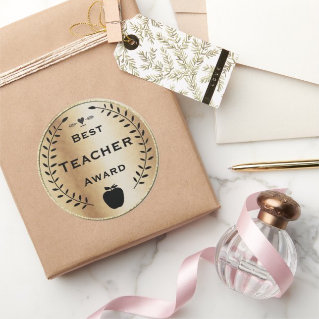Golden und Black Laurel Wreath Best Teacher Award Runder Aufkleber (Schenken)
