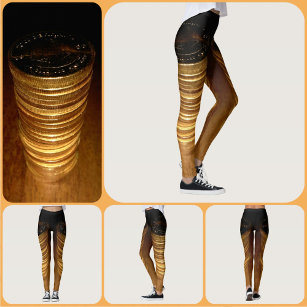 Golden und Black Stapel von Goldmünzen Leggings