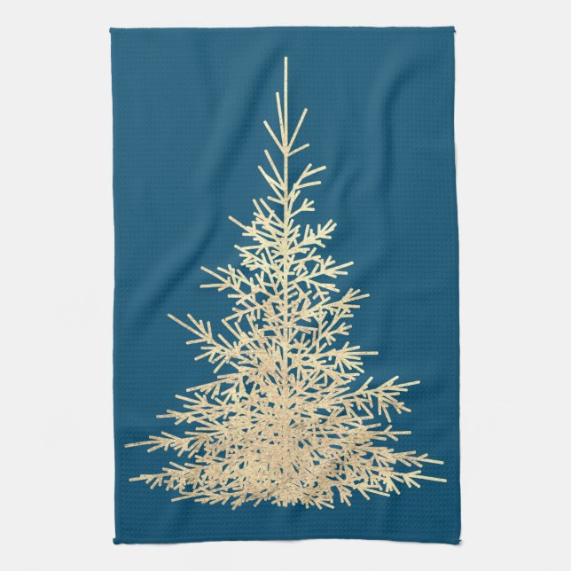 Golden und blau immergrün eleganter Winter Geschirrtuch (Vertikal)