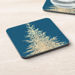 Golden und blau immergrün eleganter Winter Getränkeuntersetzer