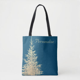 Golden und blau-immergrün-eleganter Winterdamast Tasche